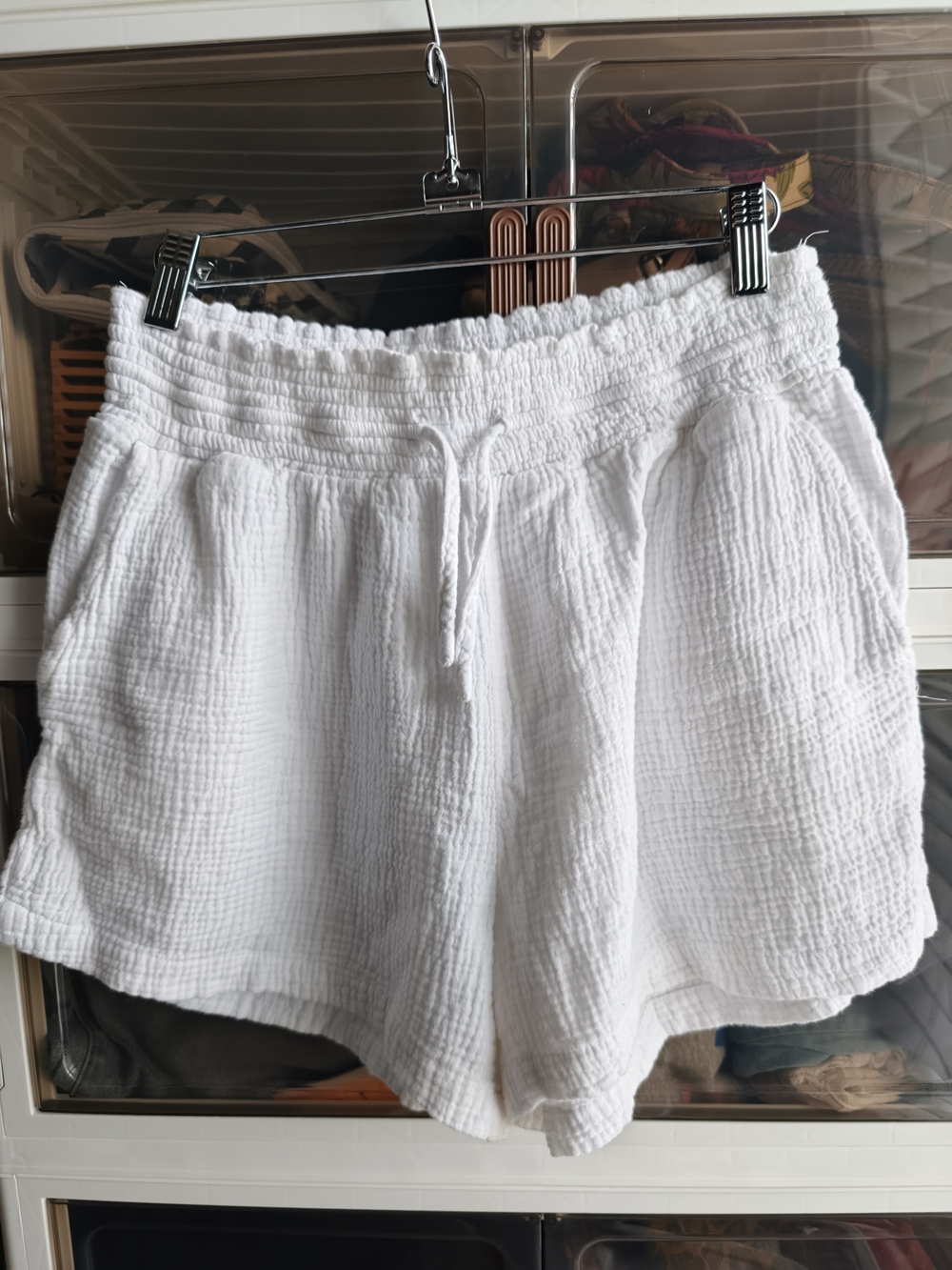 Just Living White Gauze High-Waist Drawstring Shorts